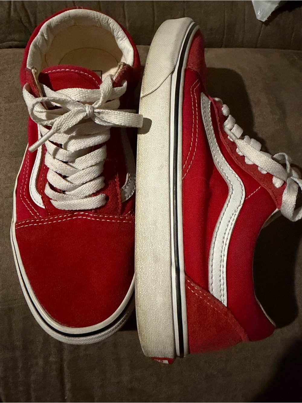 Vans Red and White Old Skool Low Top Sneakers